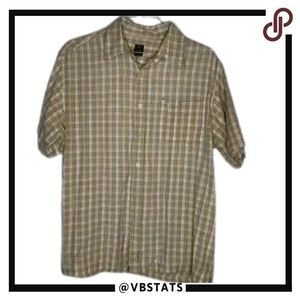 Large Aigle Tan-White‎ Plaid SS Button Down Shirt
